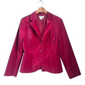 Y2K Vintage Spiegel Red Velvet Blazer Jacket Women 14 Lined 3 Button Pockets